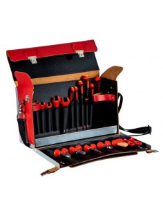 Composición de herramientas aisladas dentro de un maletín de cuero (19 piezas)